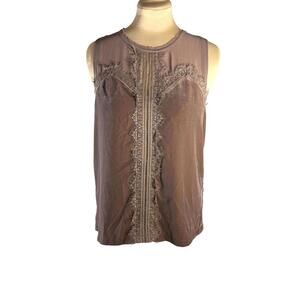 Next velvet and sheer lace tank top – mauve brown sleeveless blouse US 6 UK 10